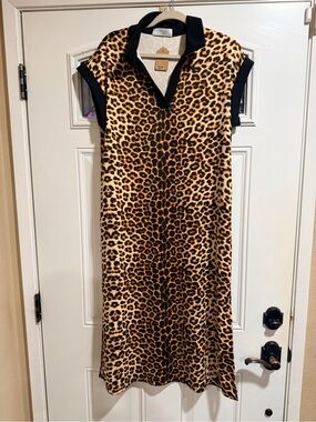 Leopard Print Polo Dress with Black Trim